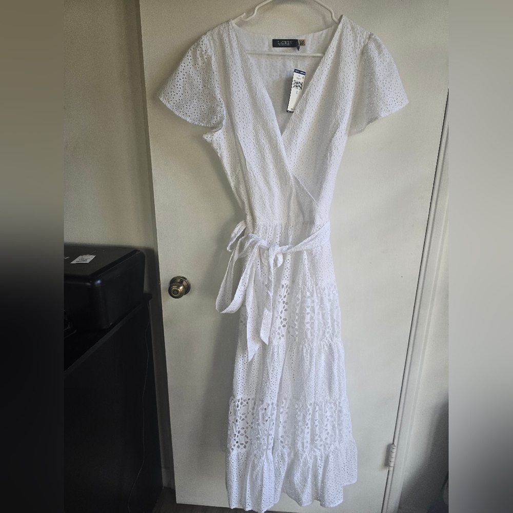 Ralph Lauren White Eyelet Wrap Dress NWT Size 14 - Picture 2 of 8